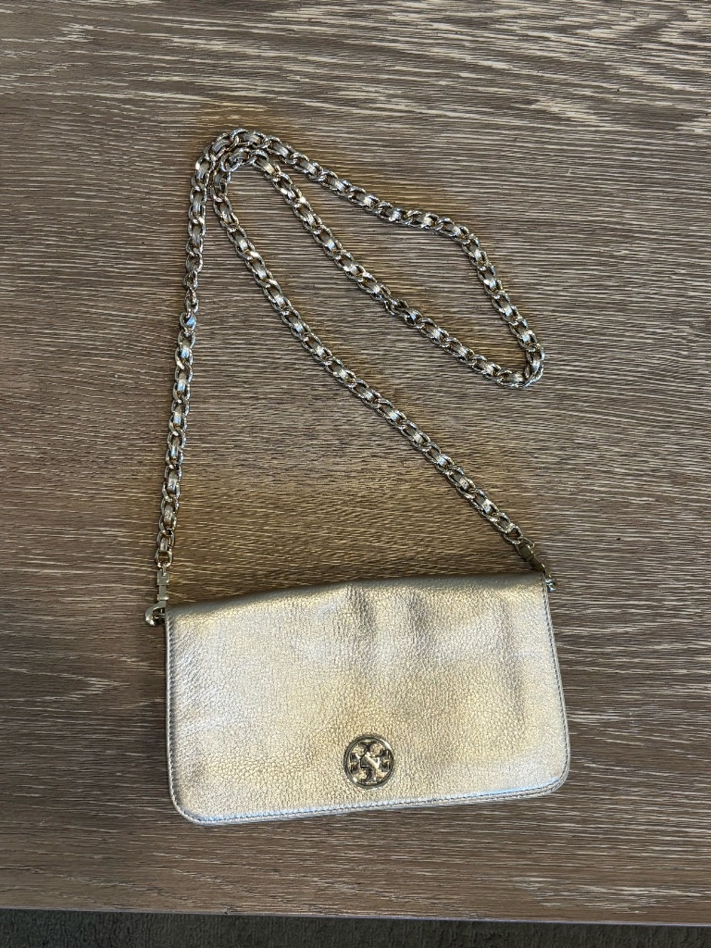Tory Burch Robinson Metallic Gold Chain Wallet Crossbody - Like New